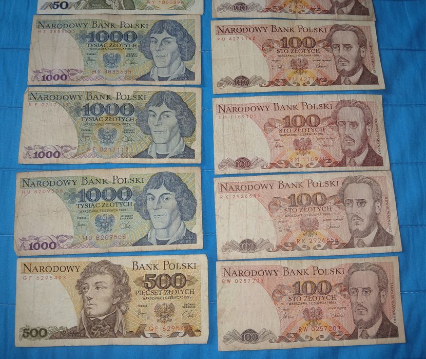Stare polskie banknoty PRL 20,50,100,200,500,1000 zł Kopernik 1982 r
