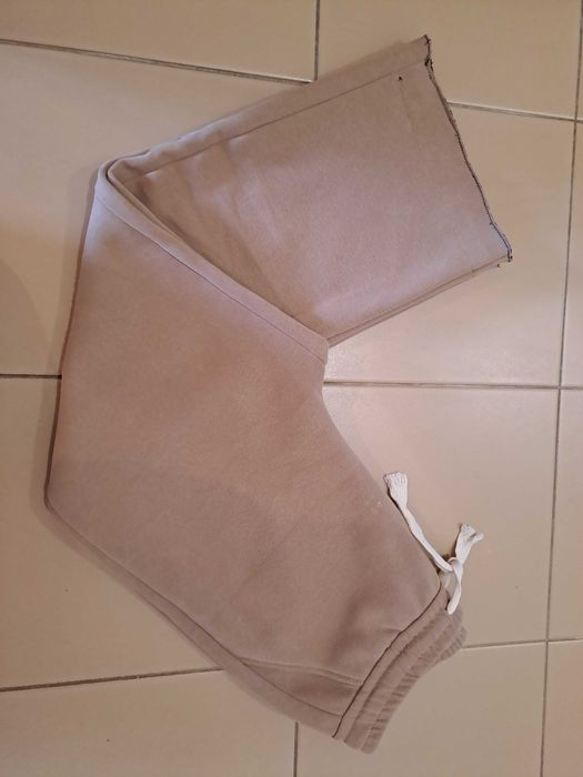 Calças Wide Leg Moletom Bege C/ Cordão Tam L/XL