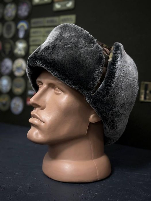 Військова тепла зимова Шапка вушанка на флісі Мультикам Піксель Олива