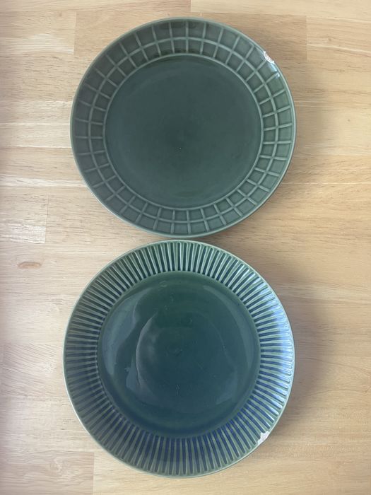 2 talerze obiadowe oliwkowe porcelit Pruszków PRL vintage