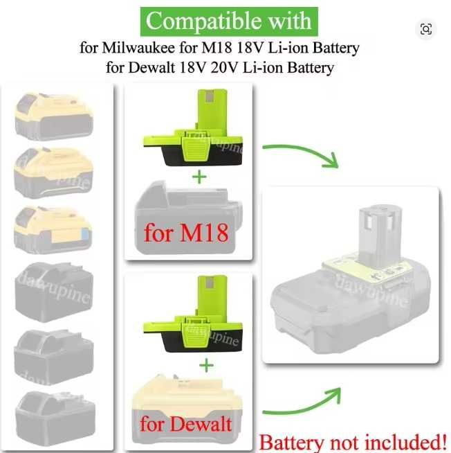 Adaptador Milwaukee / Dewalt 18V 20V / Ryobi 18V