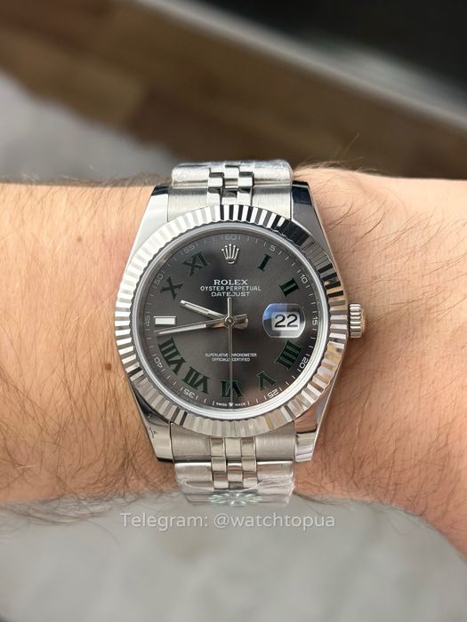 Годинник Rolex Datejust Wimbledon 41 Grey Dial Green Roman Ролекс