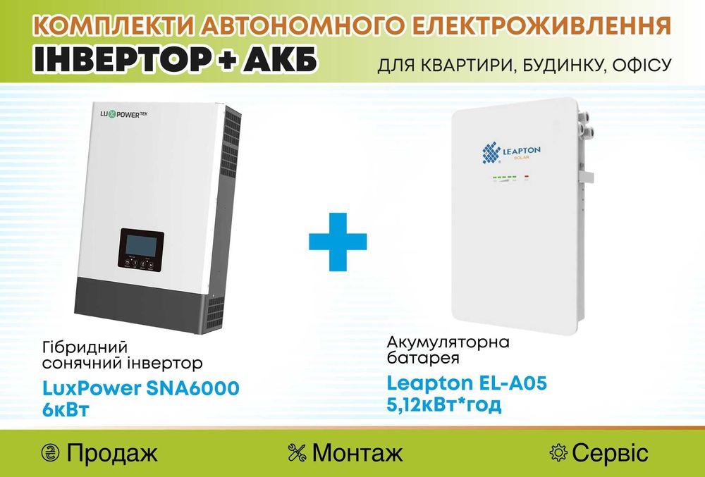 Комплект: інвертор 6 кВт + АКБ 5,12 кВт/год