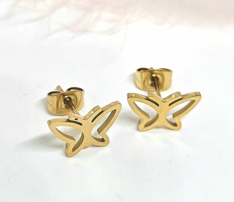 Nowe Złote Kolczyki Stal Chirurgiczna 316L Ozdobne Motylek
