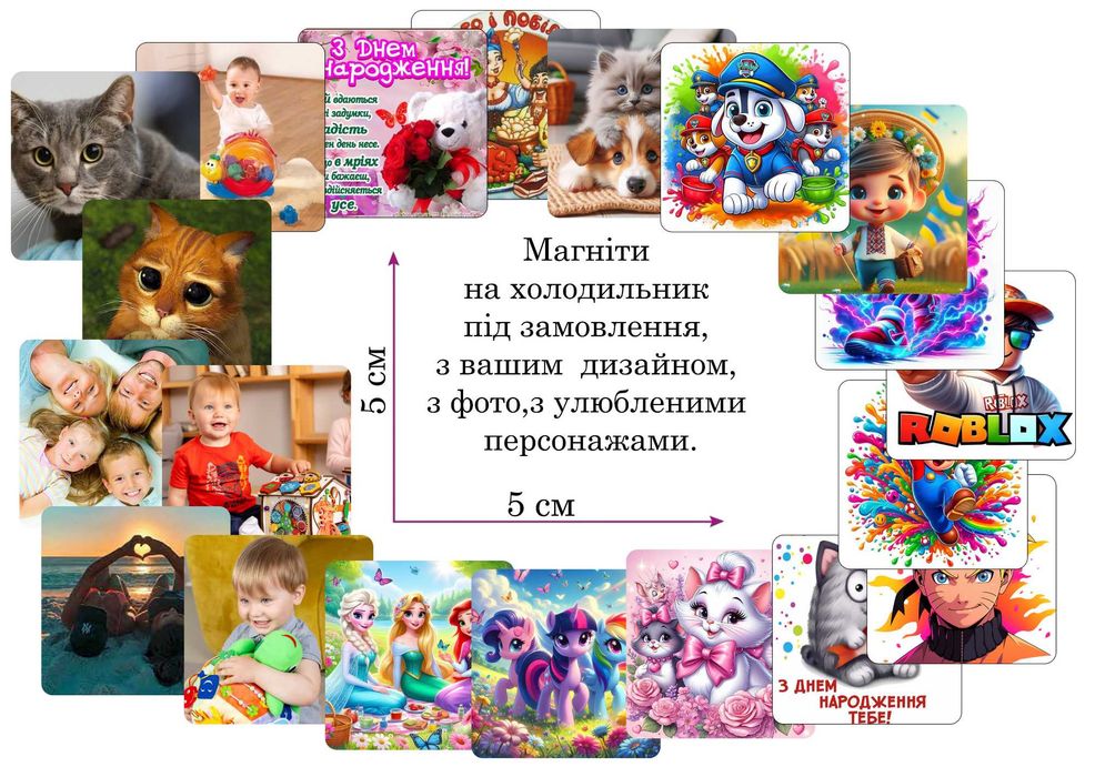 Магніти, фотомагніти на замовлення, з вашим  дизайном, привітанням.