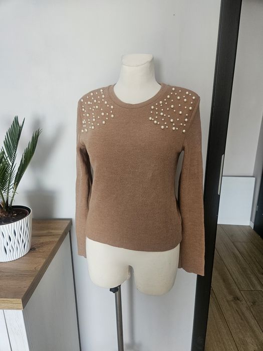 Sweter brąz perełki zara s