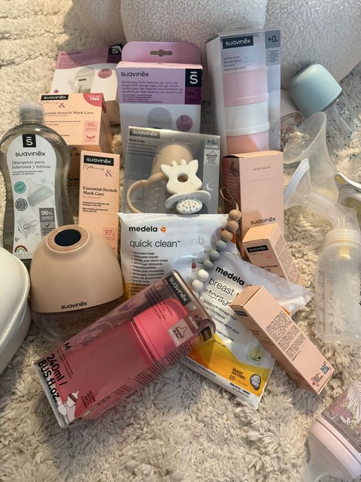 Kit completo com bomba de leite mãos livres Suavinex e bomba manual Medela
