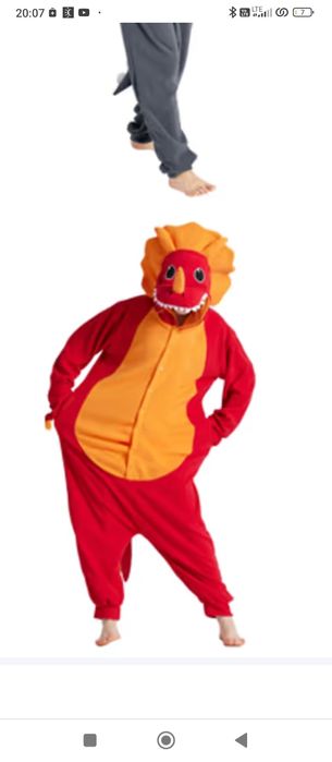 Loiahoer Unisex Adult Triceratops Onesie Costume Pajamas Dinosaur Dragon Halloween Cosplay Costume Nowość Animal Christmas Pajamas Set , czerwony, XL
