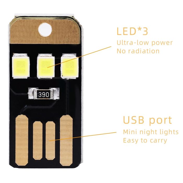 LED USB potente para qualquer uso, tamanho de uma unha
