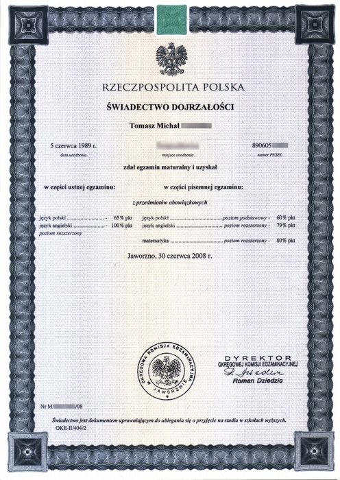 Dokumenty kolekcjonerskie świadectwo matura