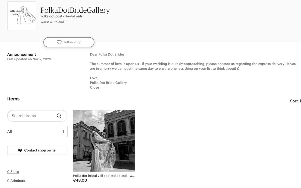 Welon ślubny w kropki grochy groszki polka dot | handmade in London