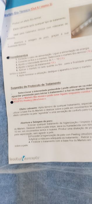 Manual de máquina de multifunções para tratamentos de rosto