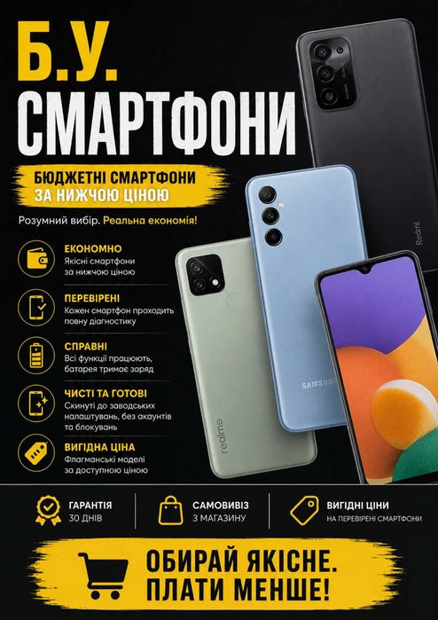 Продаж Б/В смартфонів Xiaomi, Samsung, Motorola, Honor