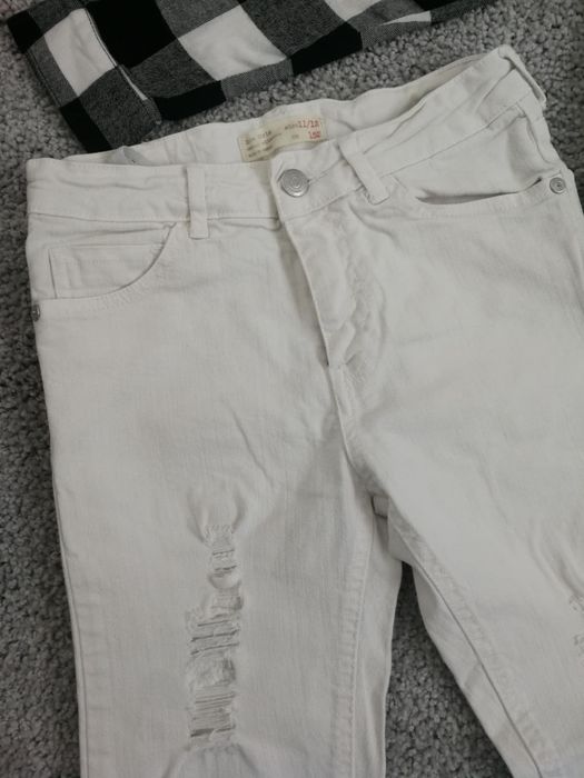 Białe spodnie Zara koszula w kratę H&M 152 bdb