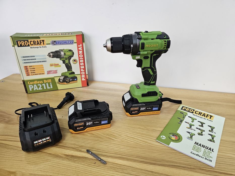 2Акб по 4.0Ah Energy +Шуруповерт 60Нм ProCraft Режим Удару Бесщеточный