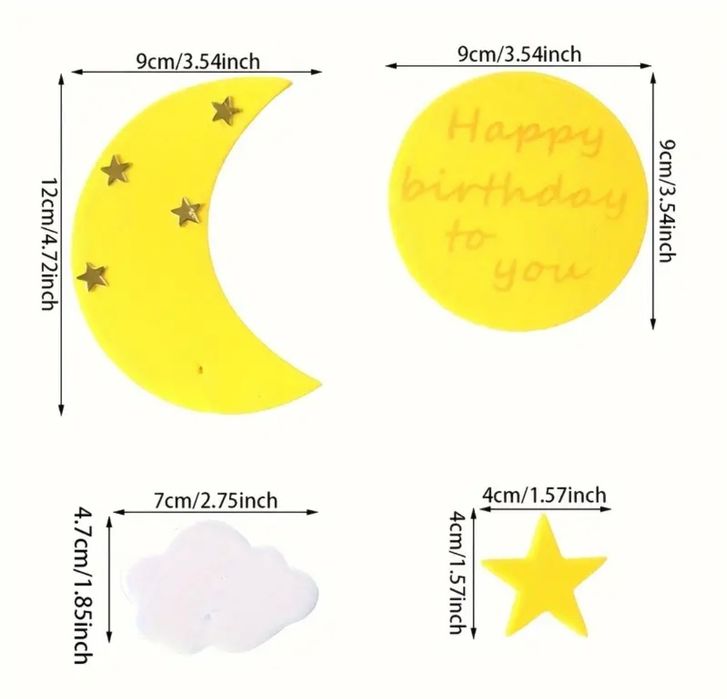Zestaw na tort urodzinowy gwiazdki  chmurki  księżyc i napis