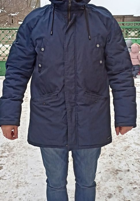 Ciepła kurtka zimowa z kapturem Diverse granatowa xl