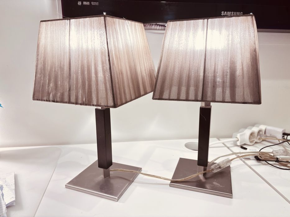 Conjunto 2 Candeeiros de Mesa Modernos com Abajur Castanho