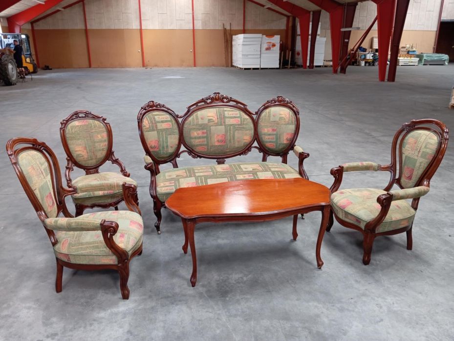 Antyczny komplet sofa fotele krzesło stolik