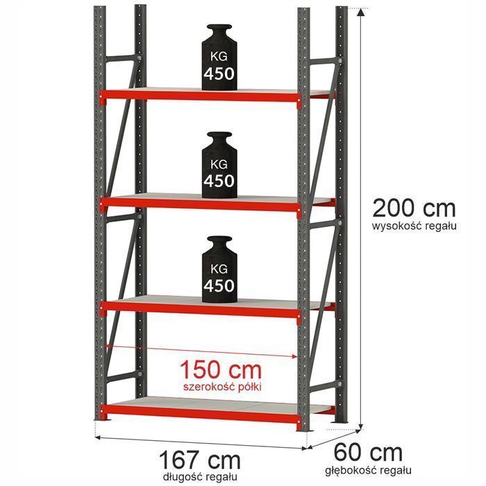 Regał magazynowy 4-półkowy FORTIS Mega-M 200x167x60 cm moduł bazowy