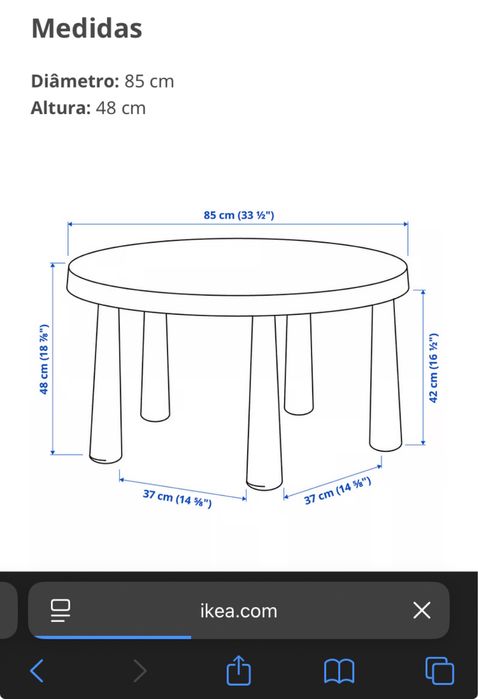 Ikea Mammut Mesa p/criança, interior/exterior/azul, 85 cm