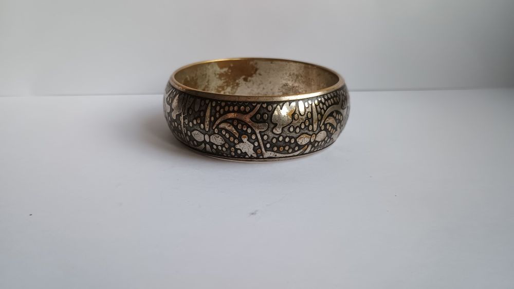 Bransoletka typu bangle, z mosiądzu, platerowana srebrem, boho