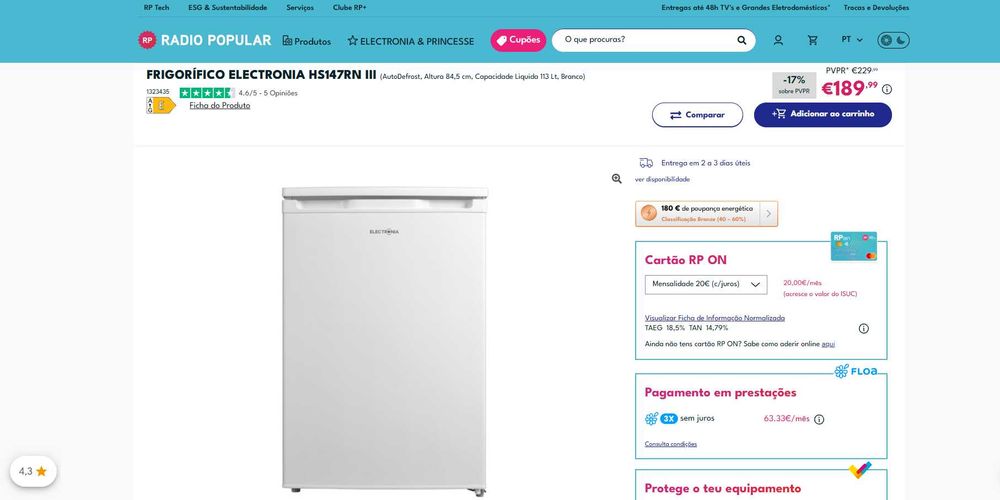 Frigorífico Electronia - COMO NOVO