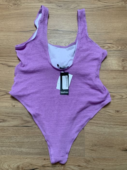 Liliowy prążkowany kostium kąpielowy plus size 46/48