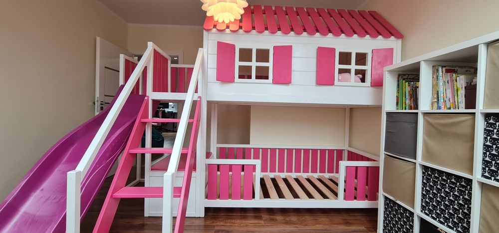 Łóżko piętrowe domek drewniany 90x190