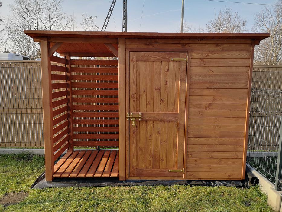 Drewutnia z domkiem narzędziowym ogrodowym 2,5 x 1,1m,wiata na drewno