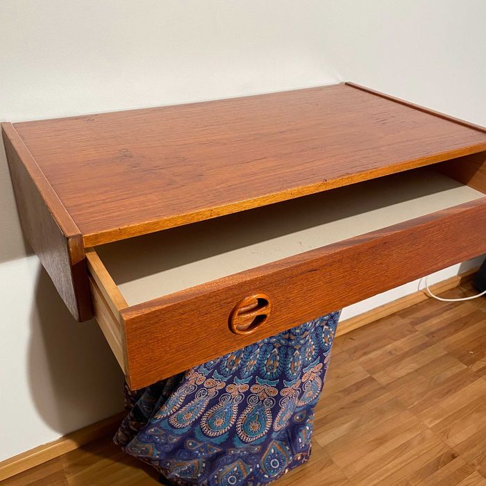 Połka z szufladą teak vintage Skandynawia lata 70