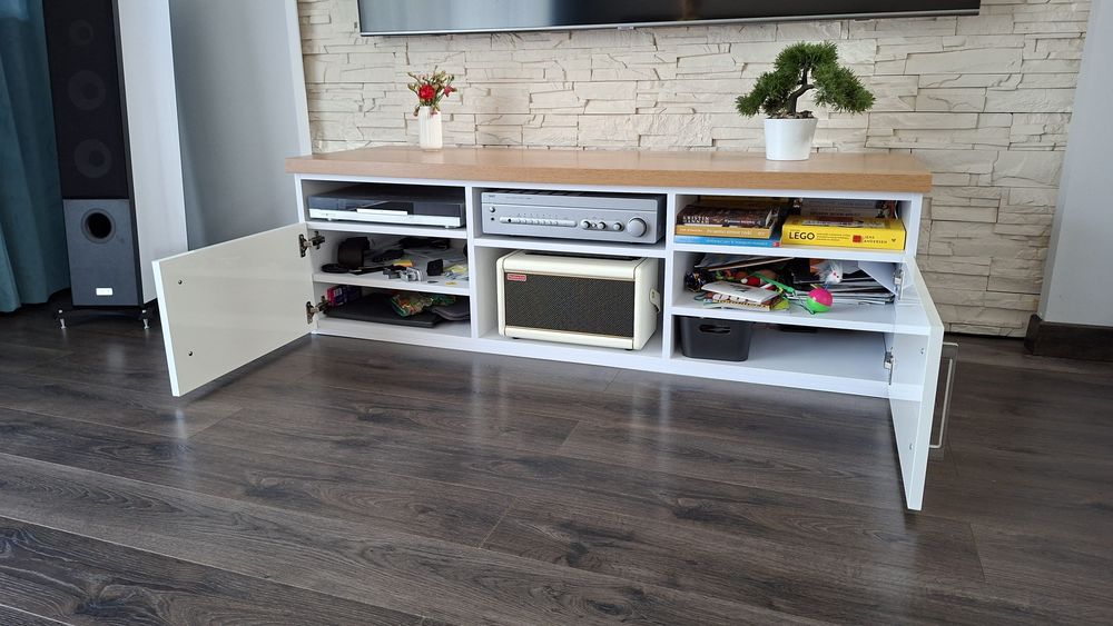 Szafka RTV biała dąb 150 cm