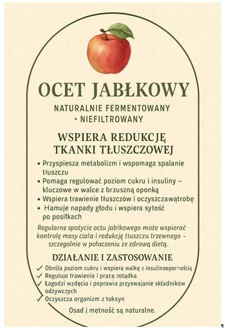 Domowy Ocet Jabłkowy 0,5L – naturalnie fermentowany, niefiltrowany