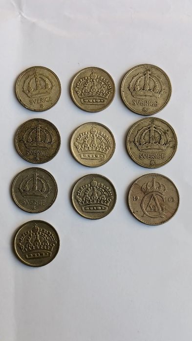 10 moedas da Suécia, em prata.