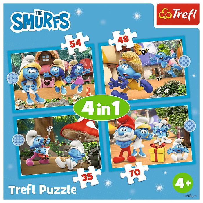 Puzzle 4w1 4+ SMERFY - Wioska Smerfów | SMURFS Dla 4-latków