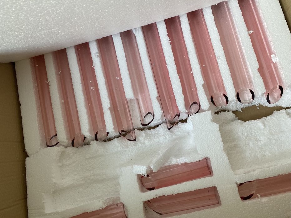 Nowy żyrandol różowy szkło różowe a la murano lampa chrom auro jotex