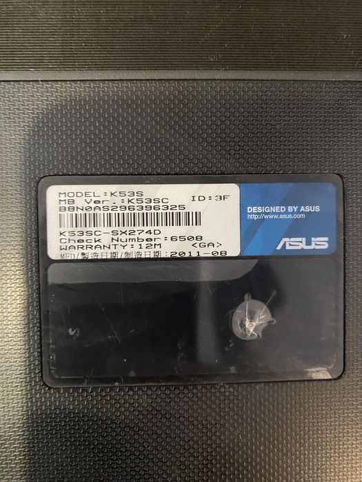Ноутбук Asus K53SC i7 16gb озу