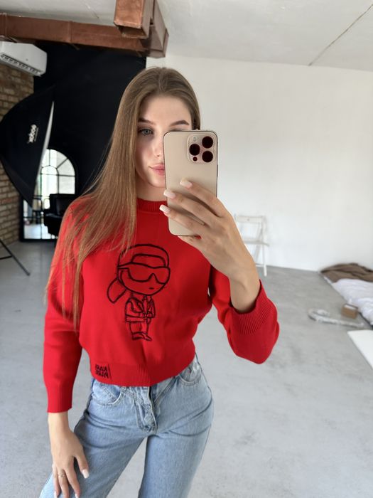 Светр жіночий Karl Lagerfeld червоний/чорний S, L