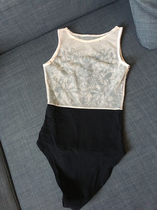 Body ASOS S lub XS czarny dół transparentna góra z efektem tatuażu  bo