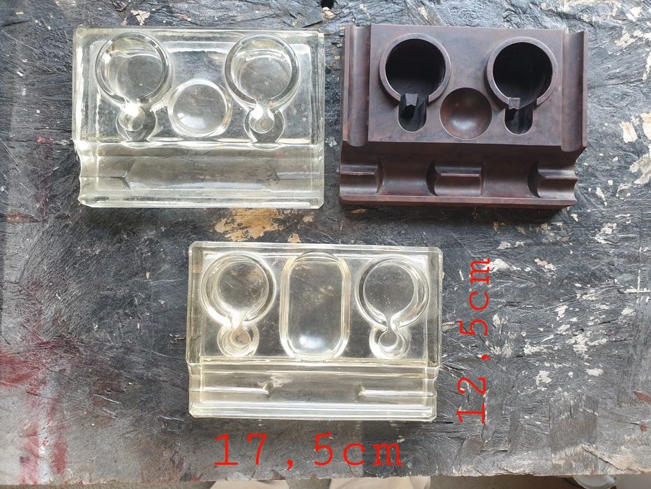 Vintage glass and bakelite inkwells
