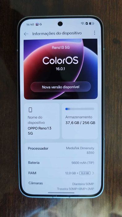 OPPO Reno 13 5G 12GB NOVO Branco 12GB 256GB c/novo