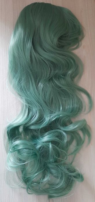Парик каскад  розовый зеленый длинные волосы платиновый  блонд
