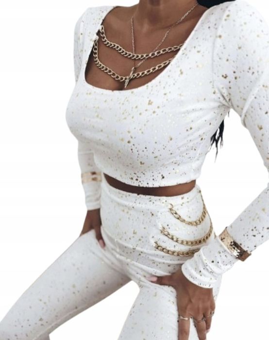 Komplet welurowy złote łańcuszki