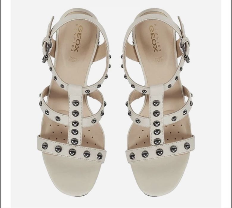 Кожаные босоножки Geox D Seyla Sandal High бежевые заклёпки р.