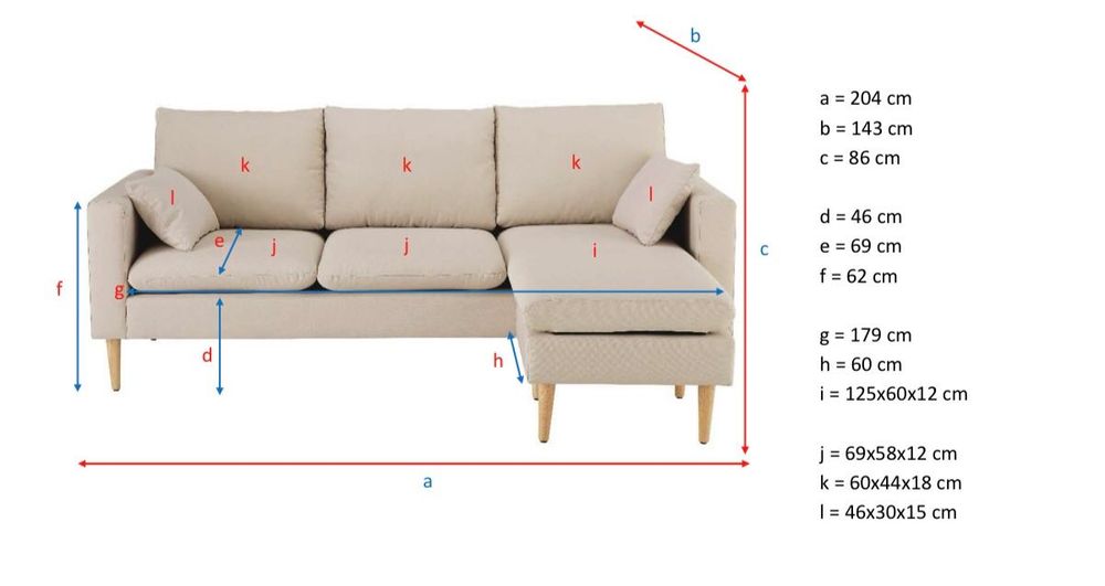 Sofá Bege 3 lugares com Chaise Longue