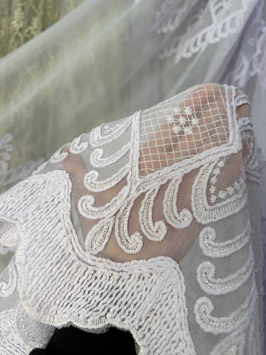 Тюль бамбук з ниткою шиніл холодний білий висота 2,8 м набірна ширина пошиття на замовлення