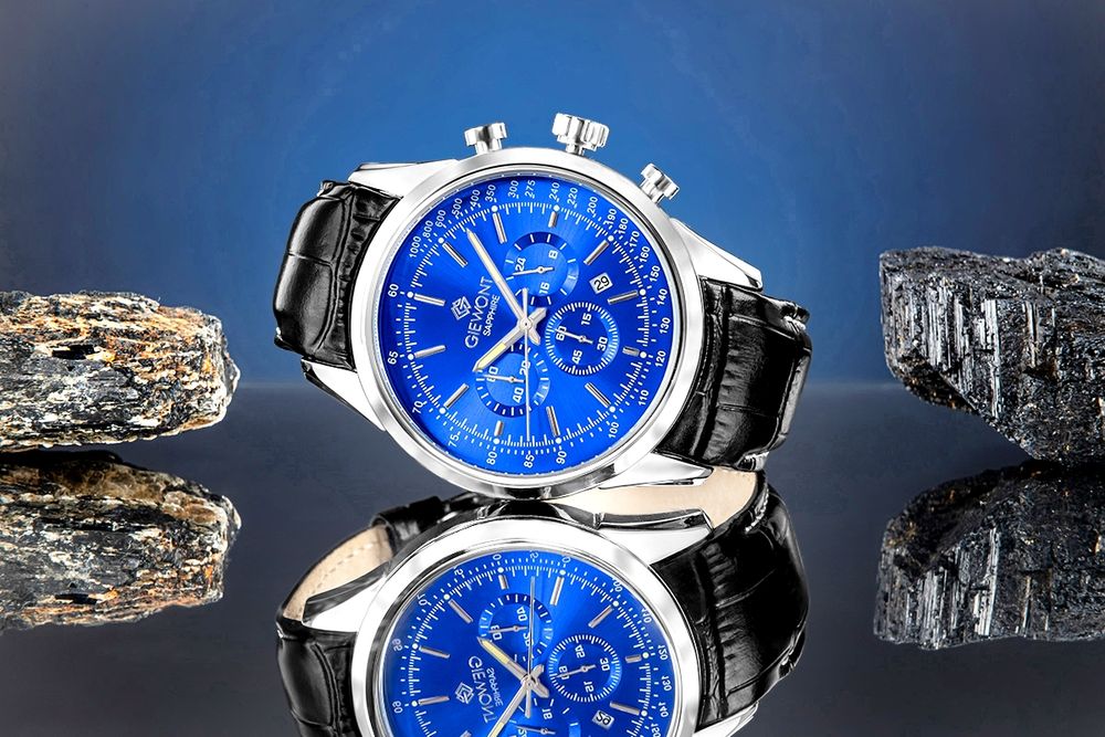 zegarek męski giewont chronograph sapphire srebrno niebieski gw7650-a3