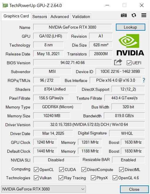 Karta graficzna MSI RTX 3080 Gaming Z TRIO 10 GB LHR
