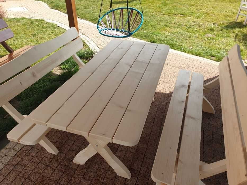 Meble ogrodowe, zestaw bawarski stół, ławki drewniane, taboret, stołek