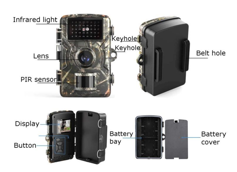 Câmara portátil de vigilância de caça 16MP com ecrã embutido - 8x AA